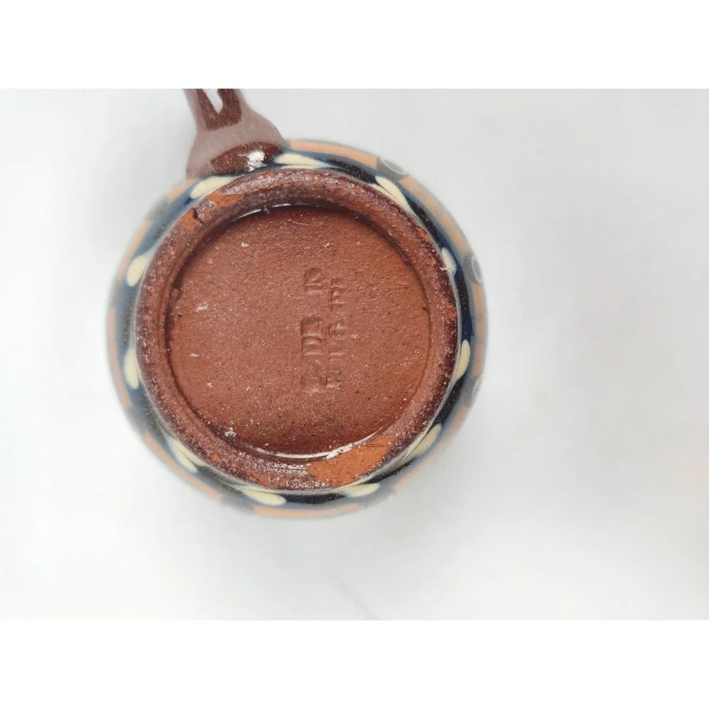 Vintage Bulgarian Troyan Pottery Espresso Cup and Saucer Blue Drip Glaze Ceramic